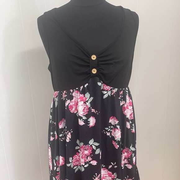 SHEIN Curve 3XL Black Floral Sleeveless Dress Button Front Empire Waist - Picture 1 of 5